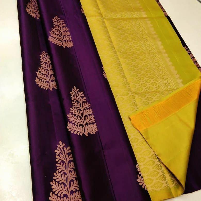 Banarasi Soft Silk Dark Purple Saree with Exquisite Gold Zari Weaving Colorful Saree