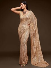 Awesome Ivory Sequined Georgette Party Wear Saree - Colorful Saree