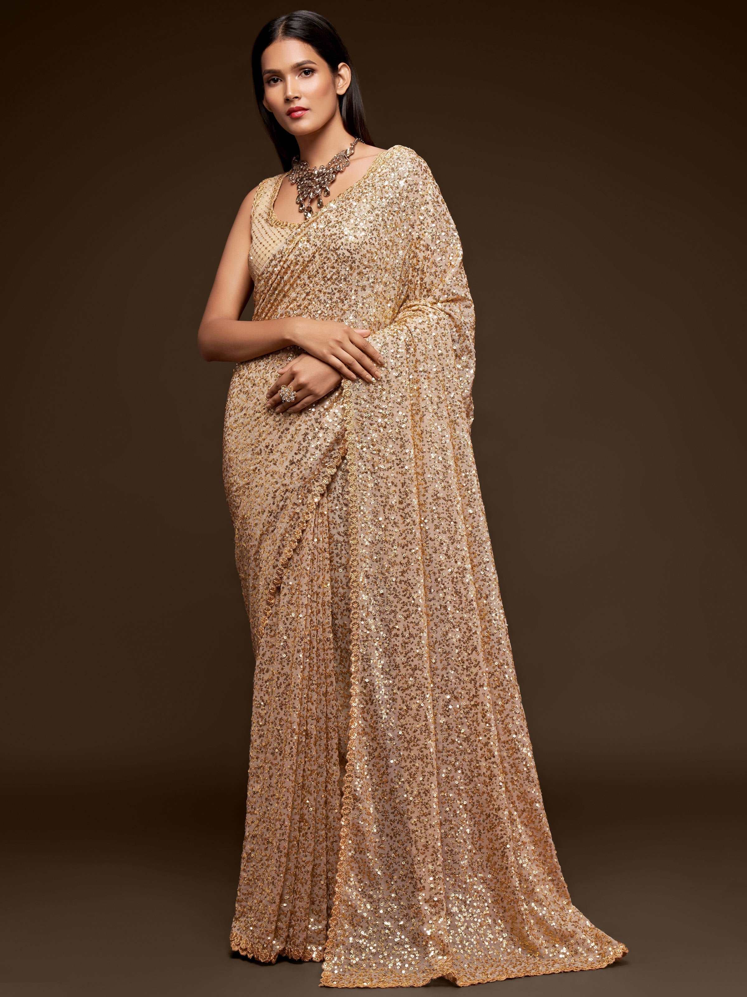 Awesome Ivory Sequined Georgette Party Wear Saree - Colorful Saree