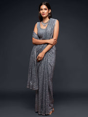 Amazing Slate Grey Sequined Georgette Party Wear Saree - Colorful Saree