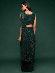 Awesome Deep Green Sequined Georgette Party Wear Saree - Colorful Saree