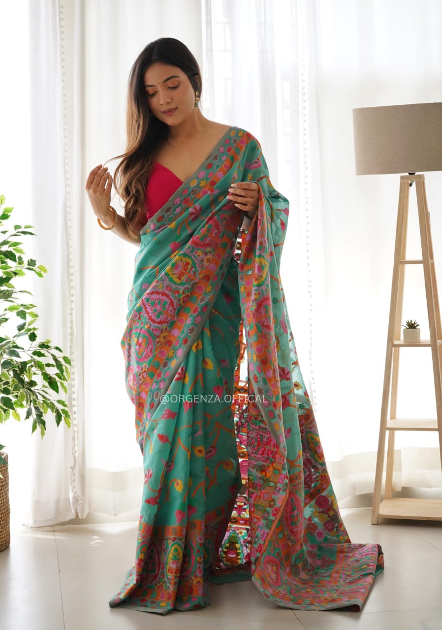 Exquisite Kashmiri Weaving Banarasi Soft Silk Colorful Saree Colorful Saree