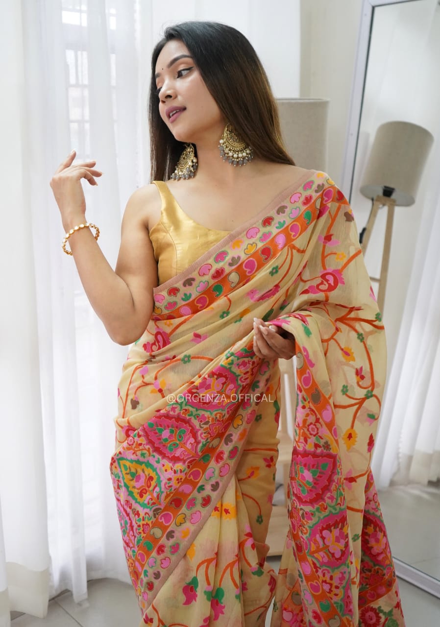 Exquisite Kashmiri Weaving Banarasi Soft Silk Colorful Saree Colorful Saree