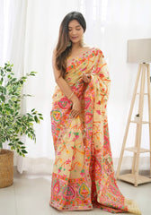 Exquisite Kashmiri Weaving Banarasi Soft Silk Colorful Saree Colorful Saree