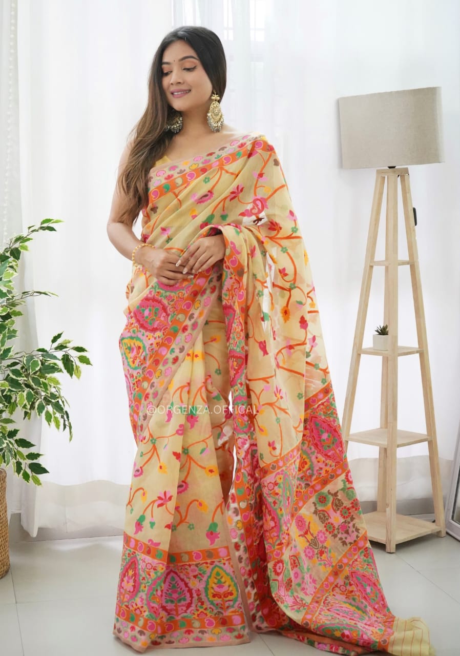 Exquisite Kashmiri Weaving Banarasi Soft Silk Colorful Saree Colorful Saree