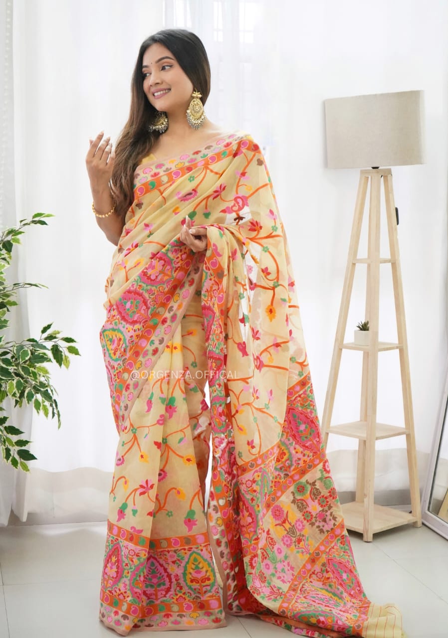 Exquisite Kashmiri Weaving Banarasi Soft Silk Colorful Saree Colorful Saree