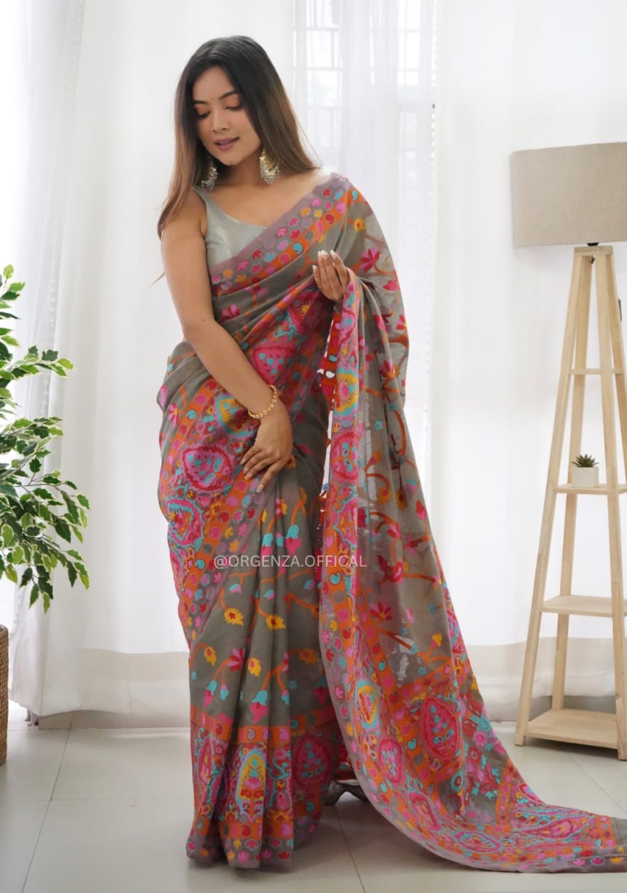 Exquisite Kashmiri Weaving Banarasi Soft Silk Colorful Saree Colorful Saree