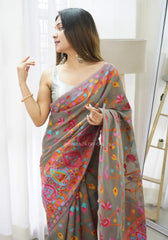 Exquisite Kashmiri Weaving Banarasi Soft Silk Colorful Saree Colorful Saree