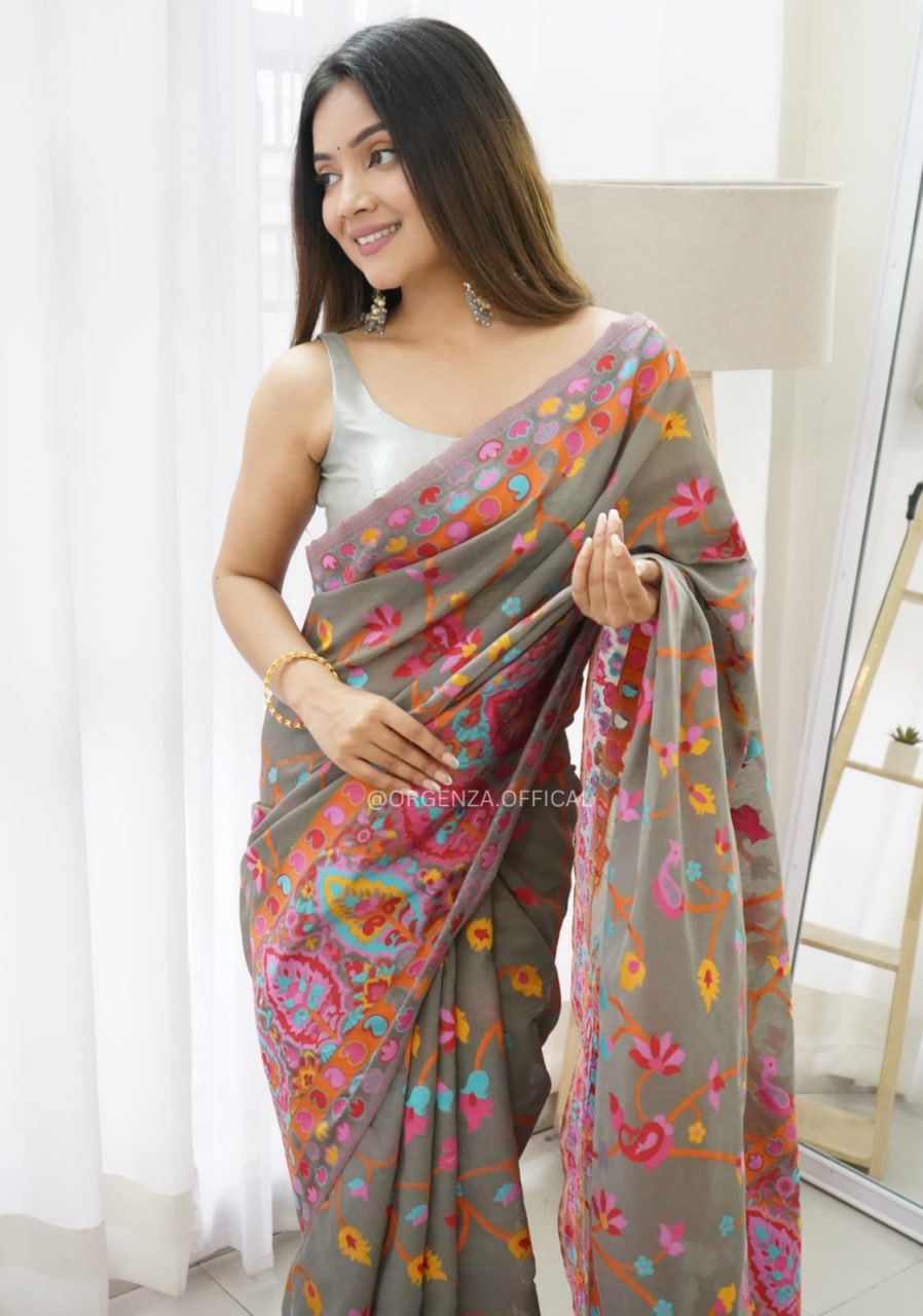 Exquisite Kashmiri Weaving Banarasi Soft Silk Colorful Saree Colorful Saree