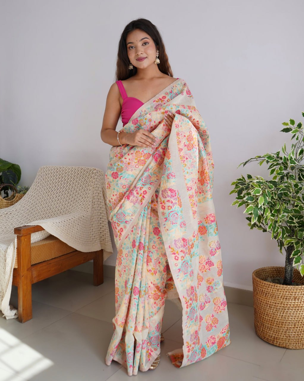 Exquisite Kashmiri Weaving Banarasi Soft Silk Multi Color Saree Colorful Saree