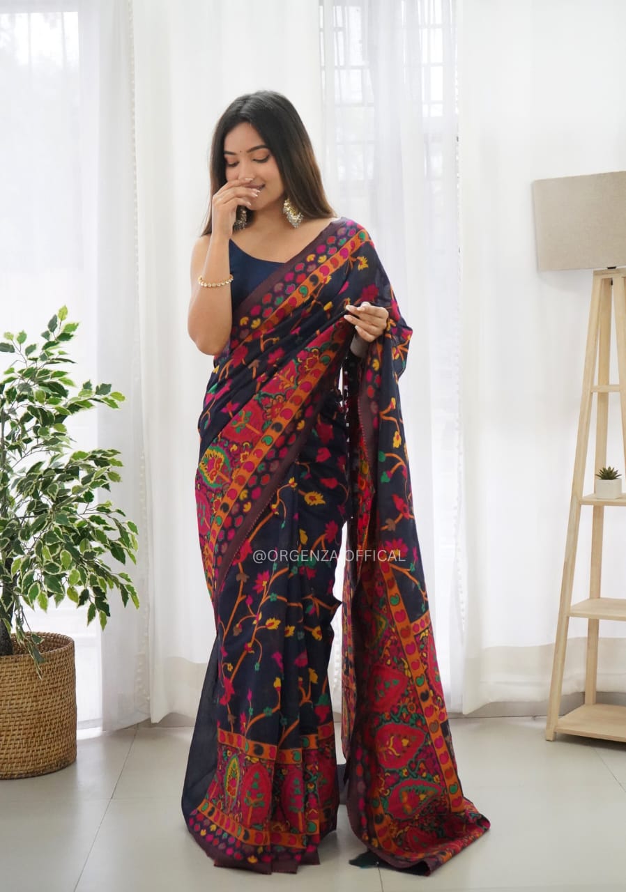 Exquisite Kashmiri Weaving Banarasi Soft Silk Colorful Saree Colorful Saree