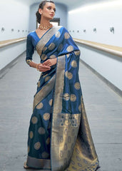 Aegean Blue Woven Banarasi Silk Saree with overall Butti - Colorful Saree