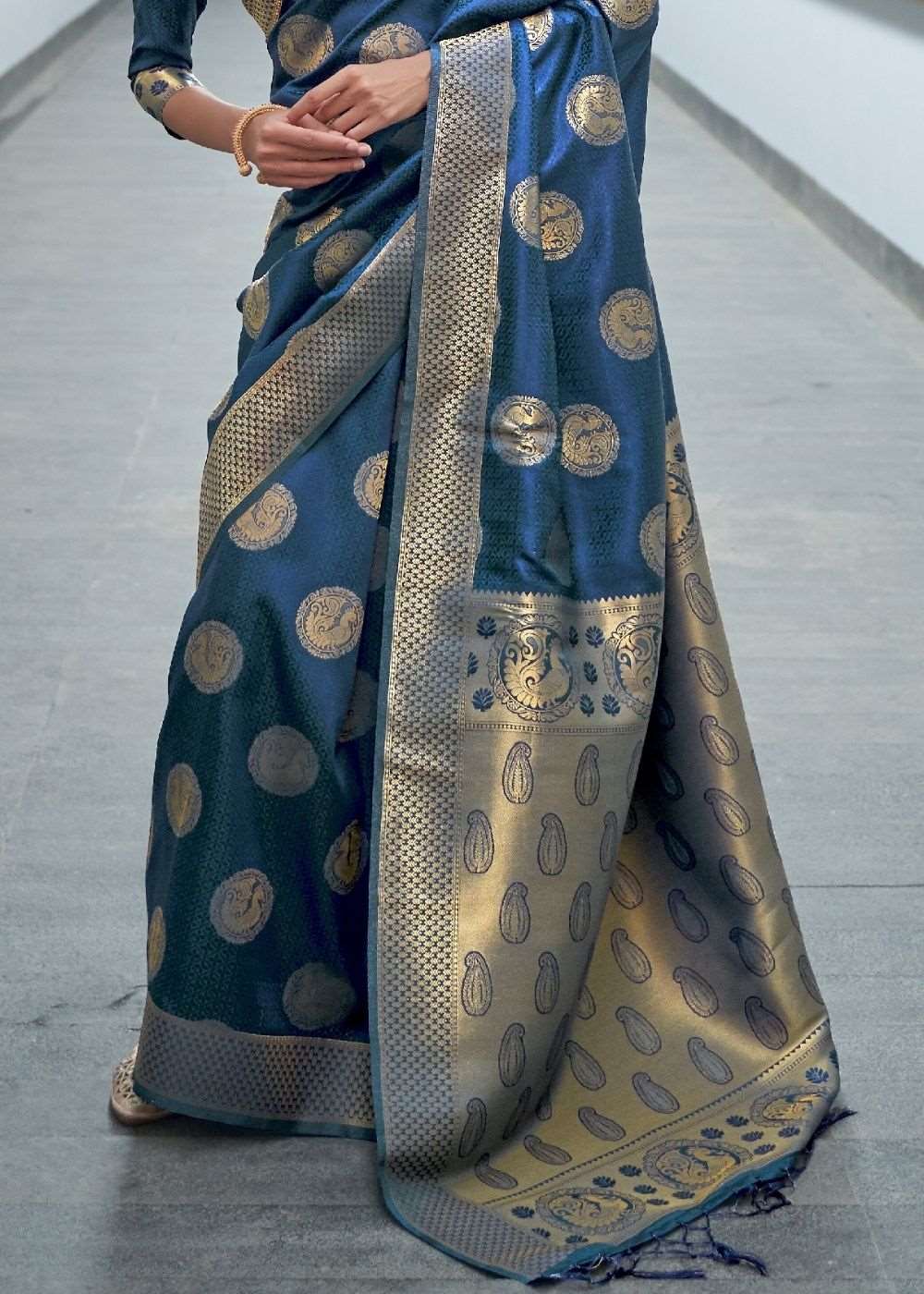 Aegean Blue Woven Banarasi Silk Saree with overall Butti - Colorful Saree