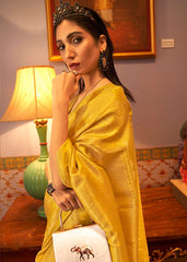 Aureolin Yellow  Designer Satin Silk Saree - Colorful Saree