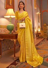 Aureolin Yellow  Designer Satin Silk Saree - Colorful Saree