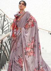 African Purple Digital Printed Crepe Silk Saree - Colorful Saree