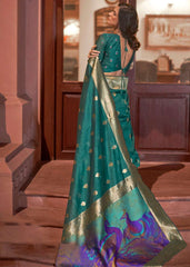 Arabian Green Woven Chanderi Banarasi Fusion Silk Saree - Colorful Saree