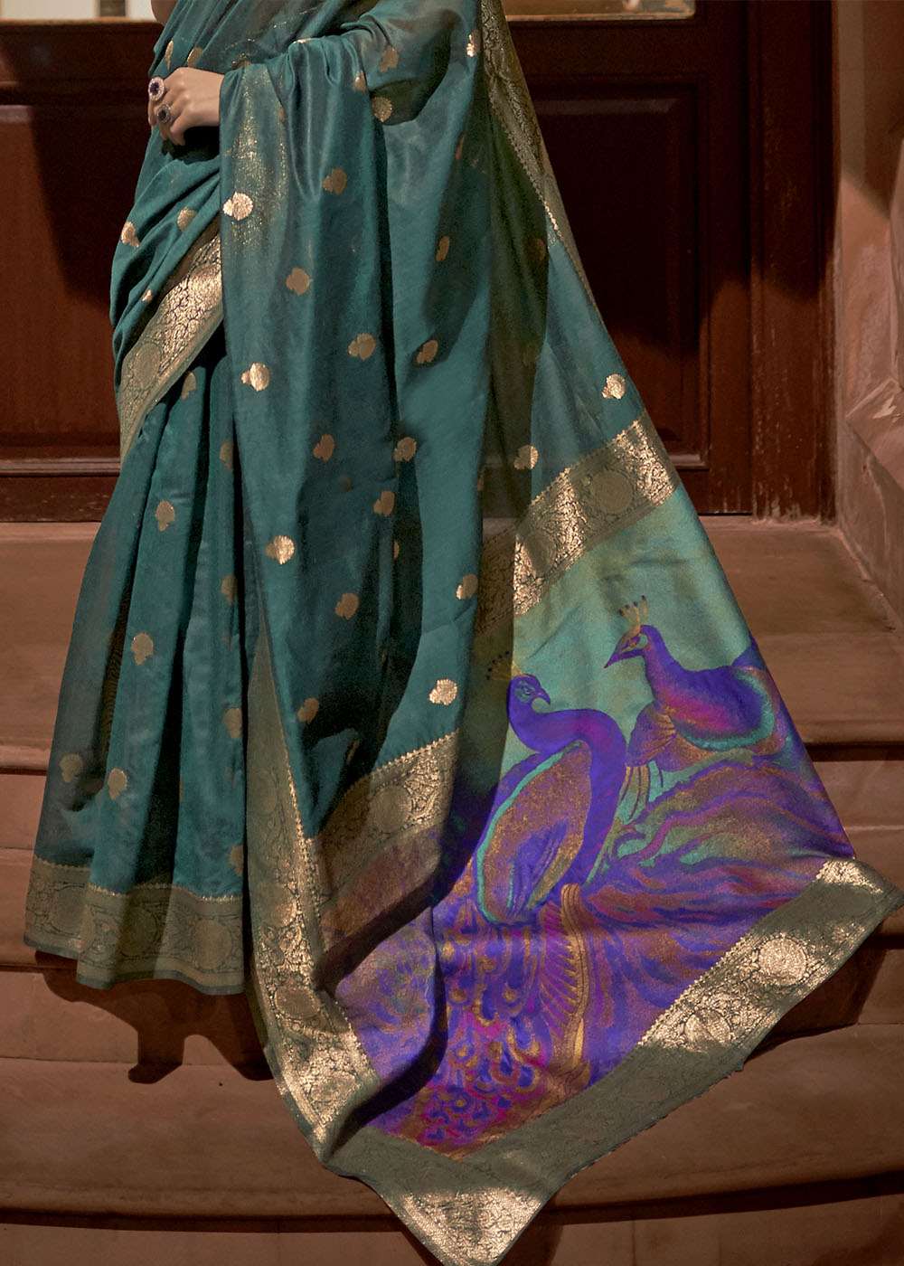 Arabian Green Woven Chanderi Banarasi Fusion Silk Saree - Colorful Saree