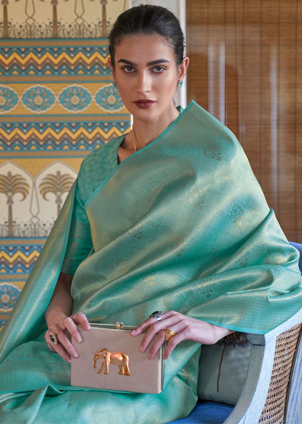 Bermuda Teal Green Soft Handloom Weave Kanjivaram Silk Saree : Festival Edition - Colorful Saree