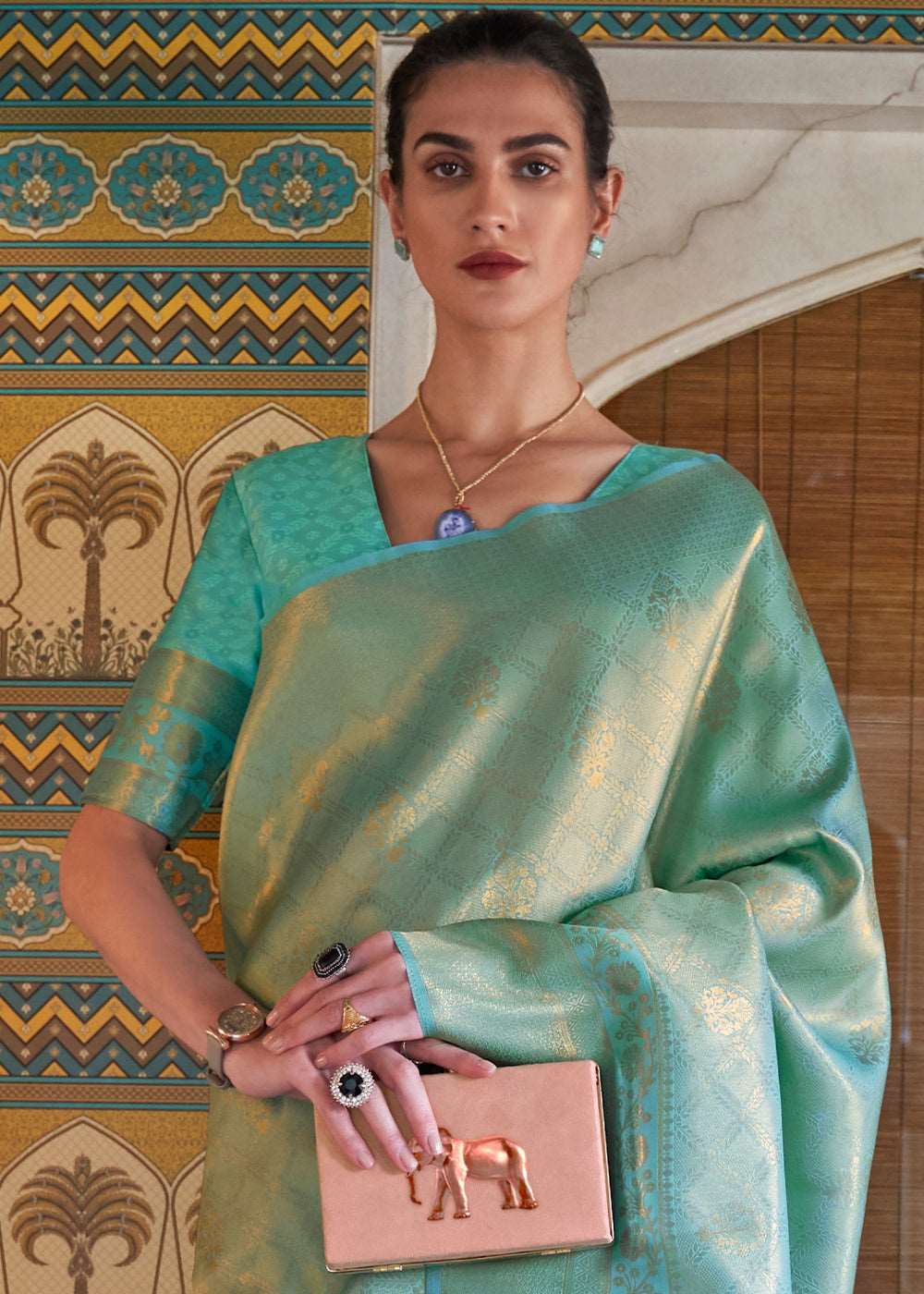 Bermuda Teal Green Soft Handloom Weave Kanjivaram Silk Saree : Festival Edition - Colorful Saree