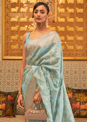 Arctic Blue Handloom Woven Silk Saree with Sequins work - Colorful Saree