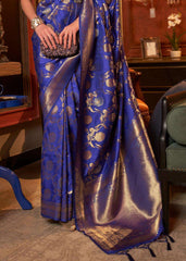 Admiral Blue Woven Banarasi Silk Saree with Tassels on Pallu - Colorful Saree