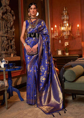 Admiral Blue Woven Banarasi Silk Saree with Tassels on Pallu - Colorful Saree