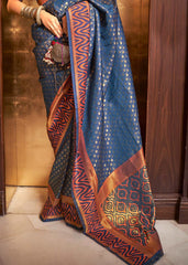 Azure Blue Handloom Woven Banarasi Silk Saree - Colorful Saree