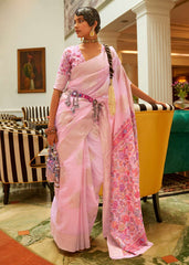 Baby Pink Handloom Woven Silk Saree with Kashmiri Pallu - Colorful Saree