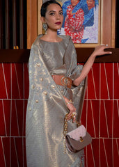 Argent Grey Woven Tussar Silk Saree - Colorful Saree