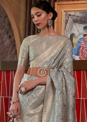 Argent Grey Woven Tussar Silk Saree - Colorful Saree