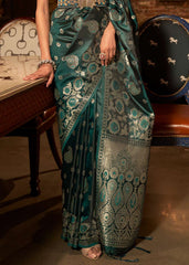 Arabian Green Handloom Woven Satin Silk Saree - Colorful Saree