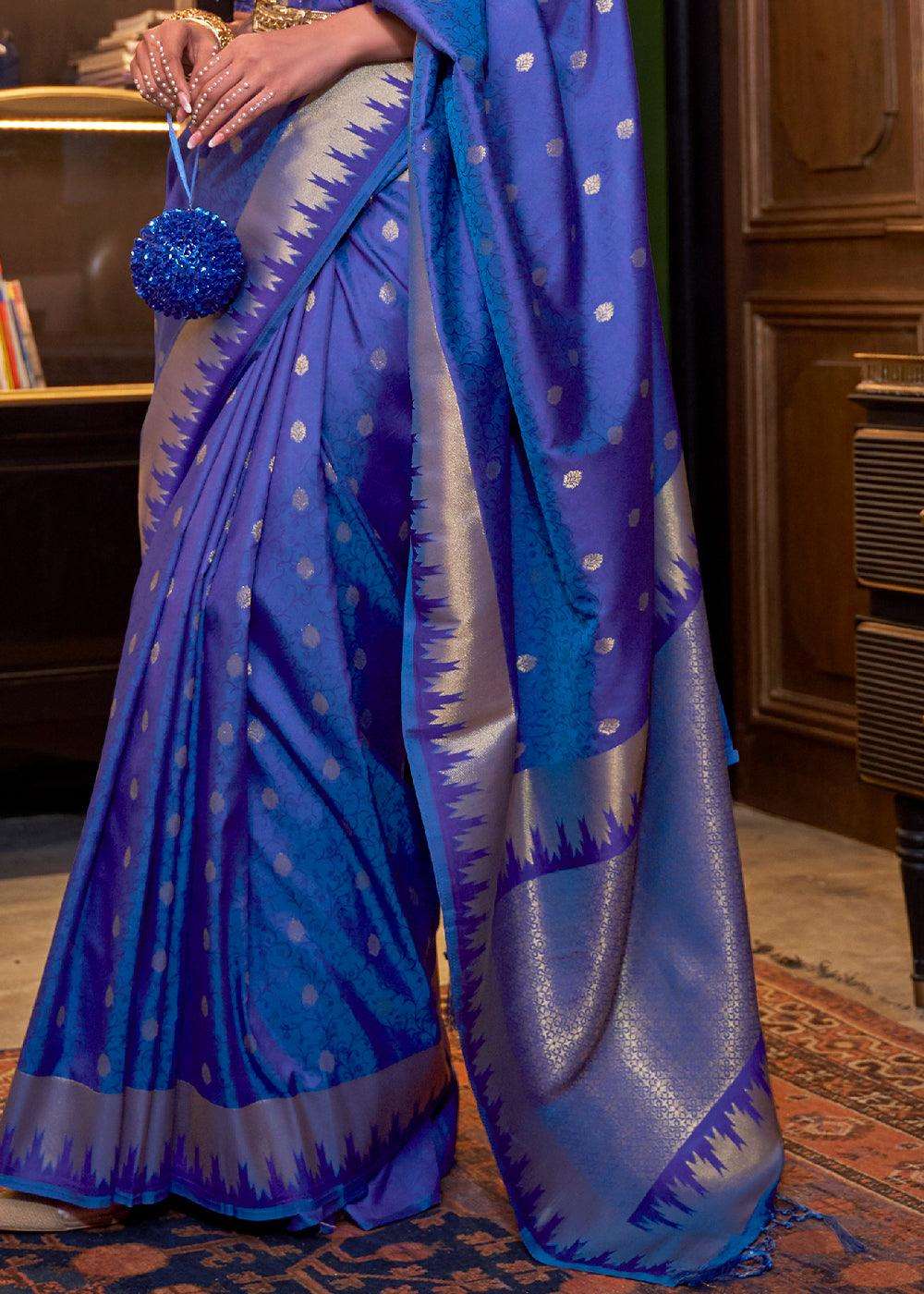 Admiral Blue Blue Handloom Woven Banarasi Silk Saree - Colorful Saree