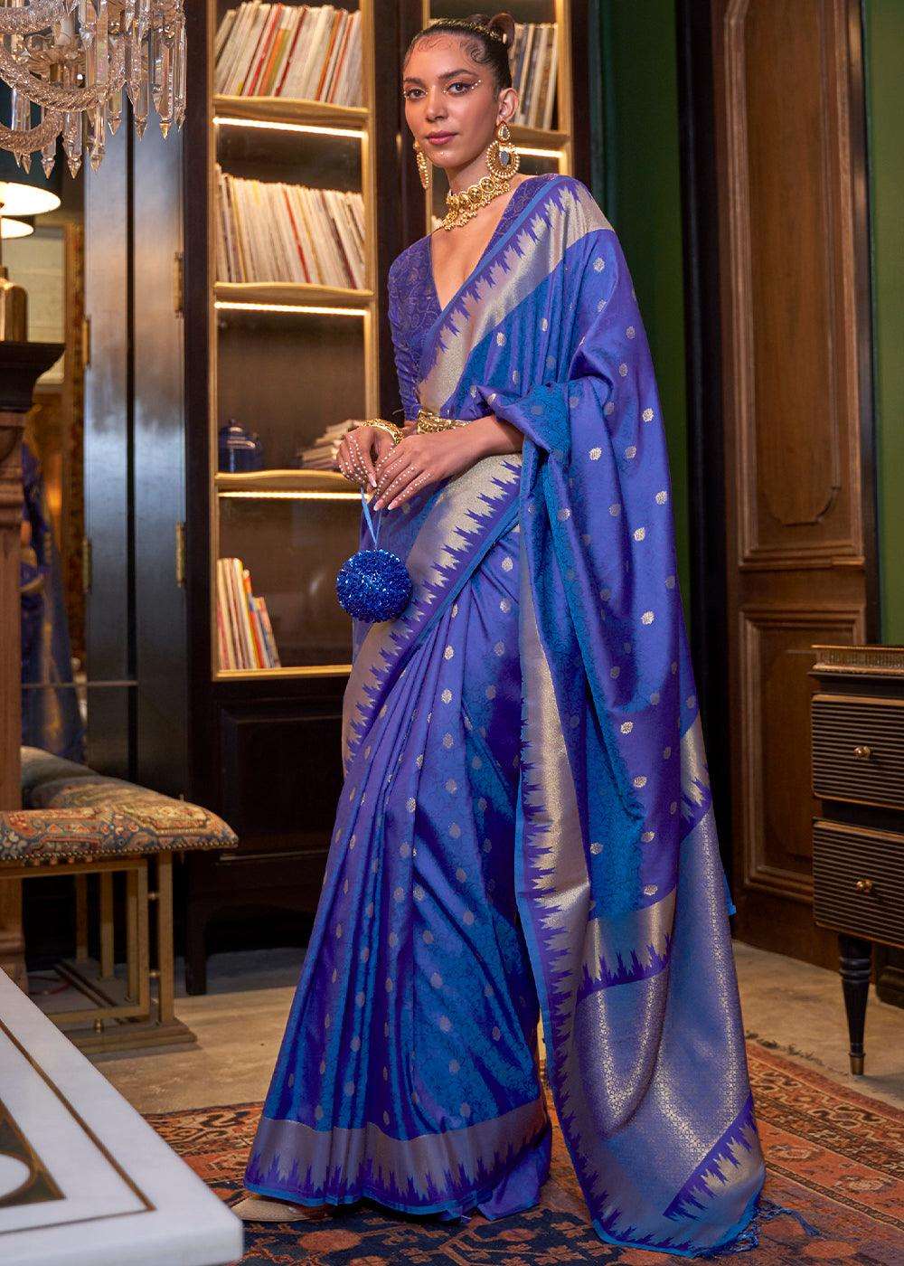 Admiral Blue Blue Handloom Woven Banarasi Silk Saree - Colorful Saree