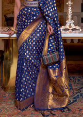 Berry Blue Copper Zari Woven Banarasi Khaddi Silk Saree - Colorful Saree