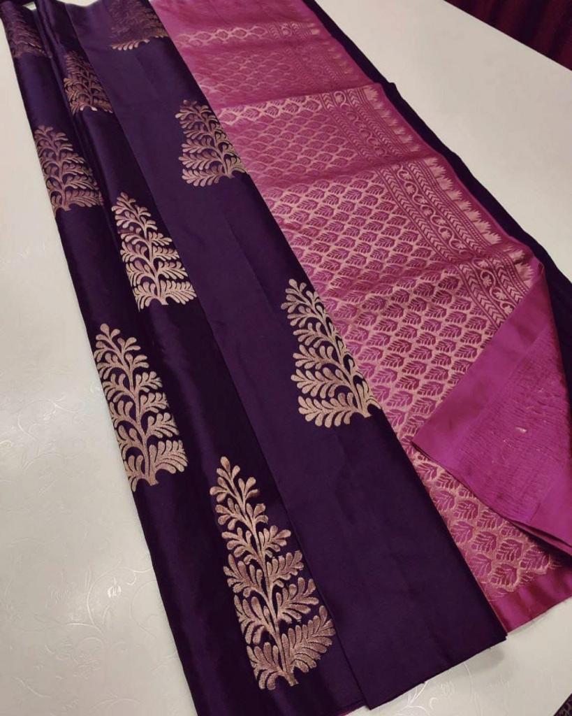 Banarasi Soft Silk Wine Saree with Exquisite Gold Zari Weaving Colorful Saree