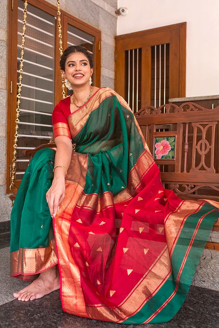 Banarasi Soft Silk Green Saree with Blouse Piece Colorful Saree