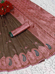 Banarasi Soft Silk Dark Green Saree with Copper Zari Weaving Colorful Saree