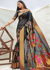 Black and Grey Handloom Woven Silk Saree - Colorful Saree