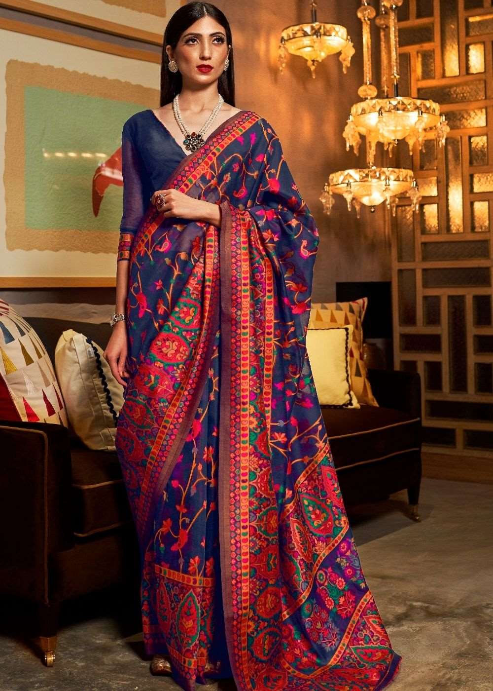 Berry Blue Banarasi Jamawar Woven Silk Saree : Top Pick - Colorful Saree