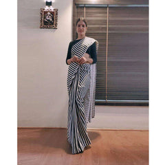 Black and White striped Ready to wear Georgette Saree - Colorful Saree