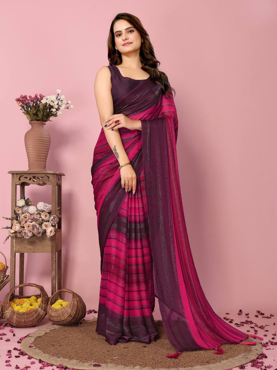 Rangoli Zari Silk Colorfull Saree Fabric with Mono Banglory Blouse Piece Colorful Saree