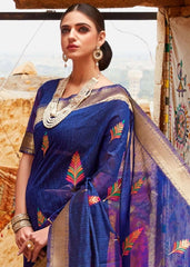 Berry Blue Linen Silk Saree with Colorful Weaving work - Colorful Saree