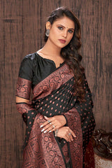 Black Color Banarasi Silk Zari Work Saree - Colorful Saree