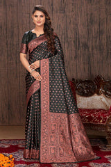 Black Color Banarasi Silk Zari Work Saree - Colorful Saree