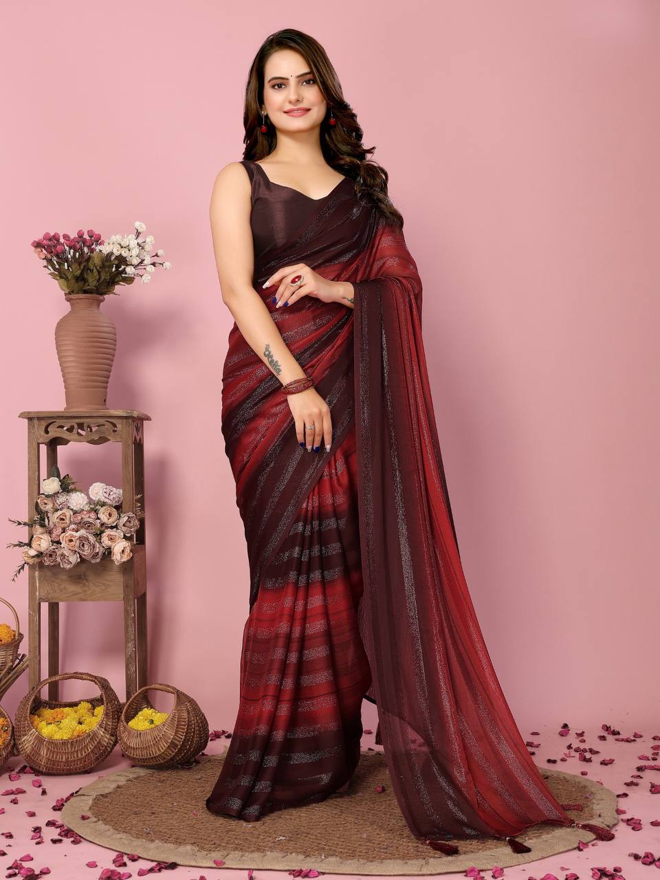 Rangoli Zari Silk Colorfull Saree Fabric with Mono Banglory Blouse Piece Colorful Saree