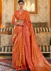 Amber Orange Woven Banarasi Tussar Silk Saree - Colorful Saree