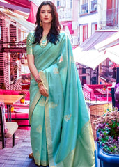 Aqua Blue Designer Wear Woven Banarasi Silk Saree - Colorful Saree
