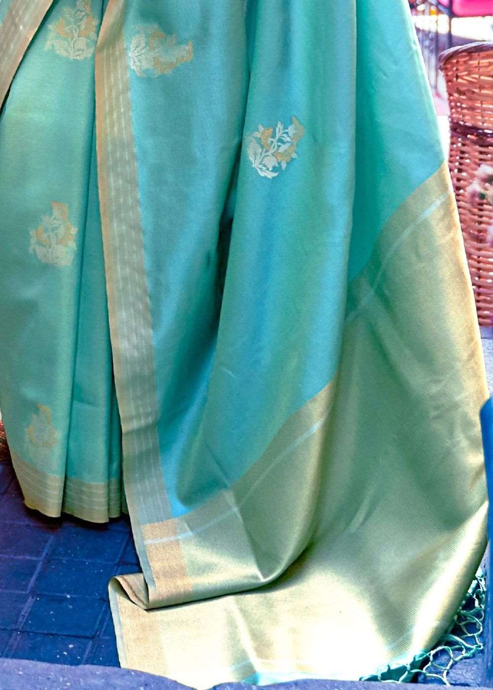 Aqua Blue Designer Wear Woven Banarasi Silk Saree - Colorful Saree