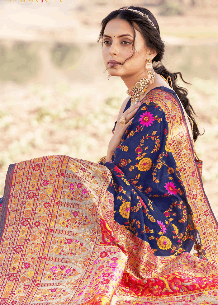 Amiable Blue Pashmina saree With Snazzy Blouse Piece - Colorful Saree